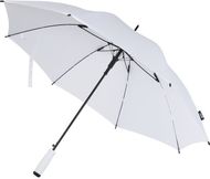 Niel 23"automaattisesti avautuva sateenvarjo kierrätetystä PET-muovista, valkoinen liikelahja logopainatuksella